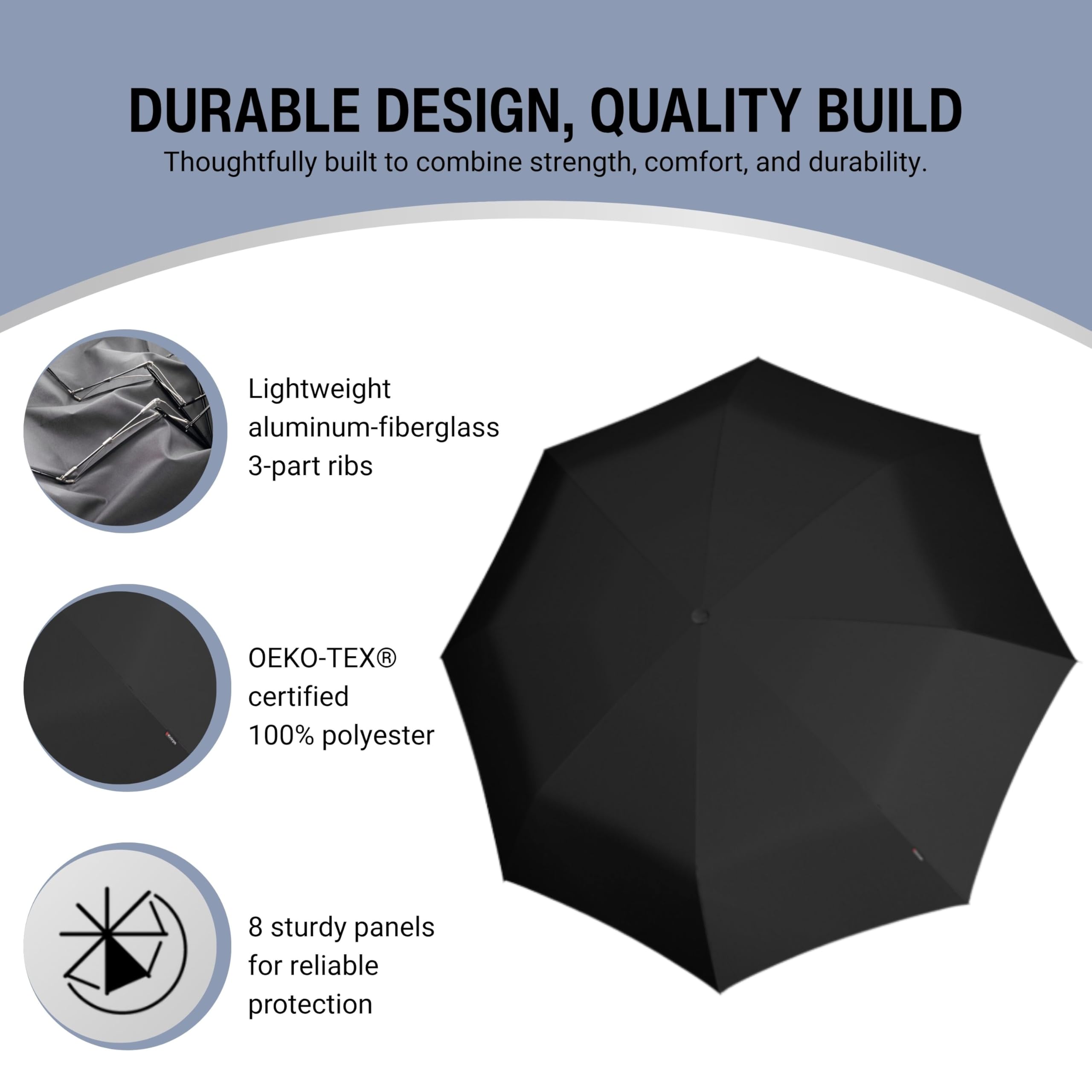 Knirps T.260 Medium Automatic Open Close Rain Umbrella with Curved Handle and Carrying Case - Compact Windproof Travel Umbrellas for Adults, 97cm Diamteter - Image 13